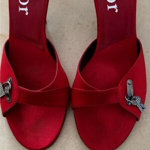 Dior Red Mules with Silver Accents